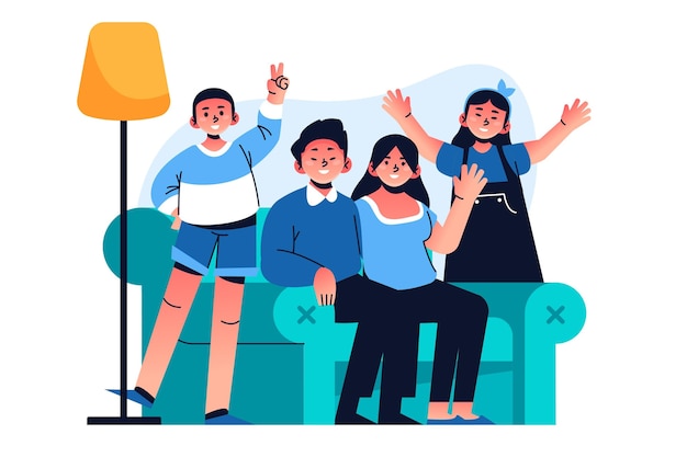 Hand drawn family on couch illustration