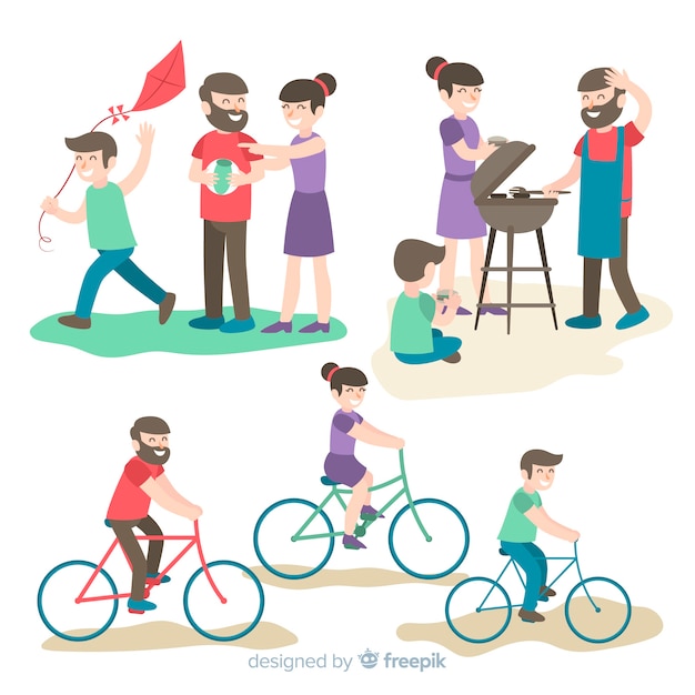 Free vector hand drawn family doing outdoor activities