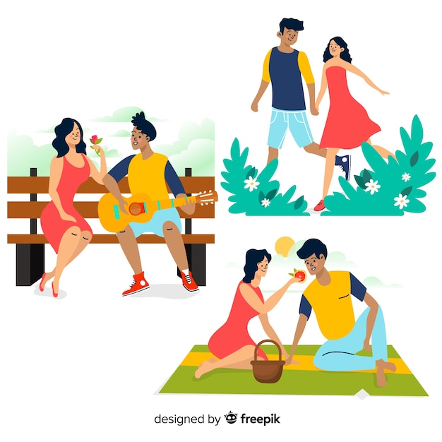 Free Vector hand drawn family doing outdoors activities collection