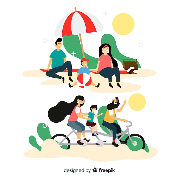 Free Vector hand drawn family doing outdoors activities collection