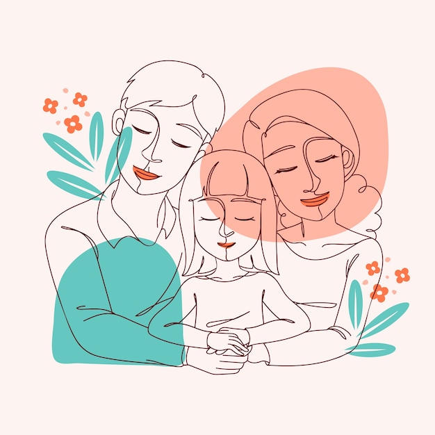 Free Vector hand drawn family drawing  llustration