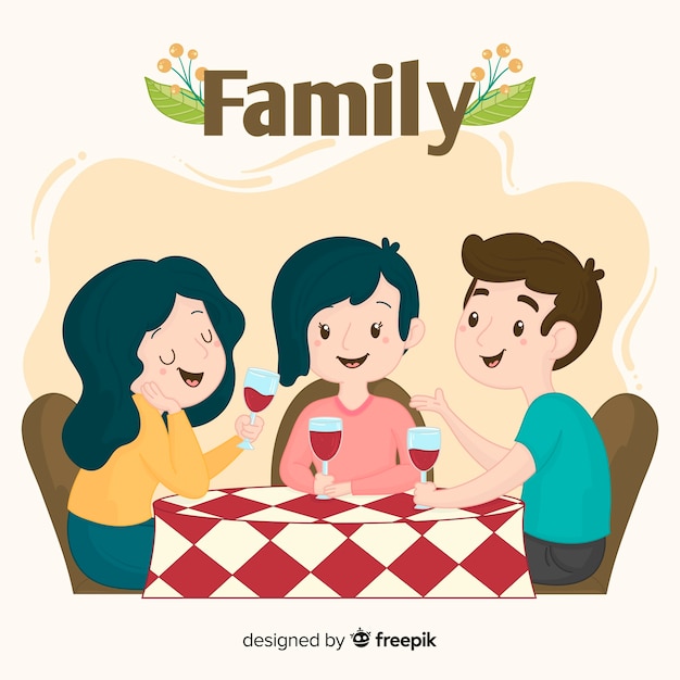 Free Vector hand drawn family eating together