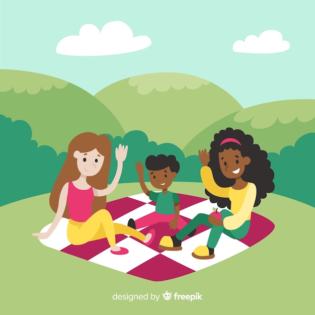 Hand drawn family having a picnic illustration