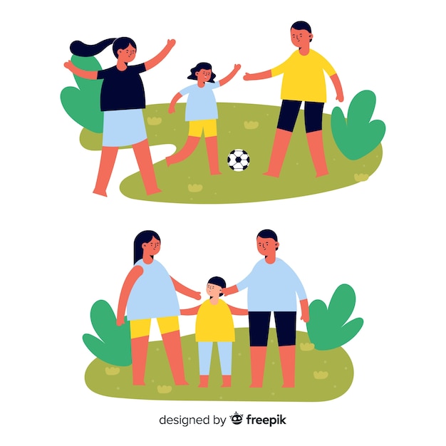 Free Vector hand drawn family outdoor scenes pack