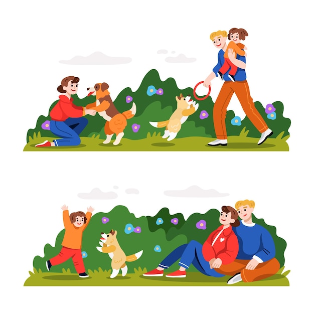 Free Vector hand drawn family in park illustrations