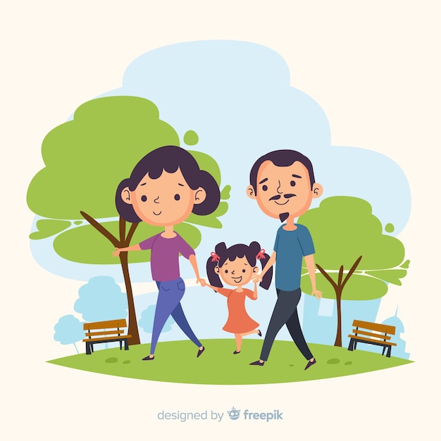 Free Vector hand drawn family in the park