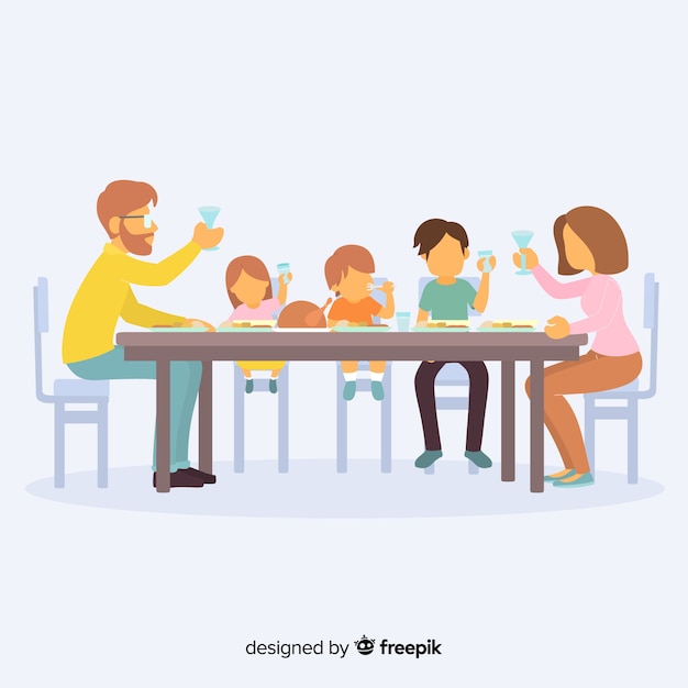 Free Vector hand drawn family sitting around table illustration