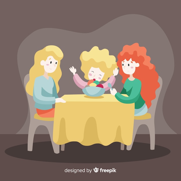 Free Vector hand drawn family sitting around table illustration