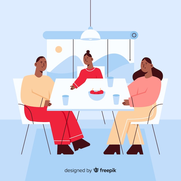 Free Vector hand drawn family sitting around table illustration