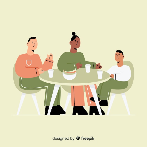 Free Vector hand drawn family sitting around table illustration