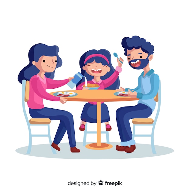 Hand drawn family sitting around table illustration