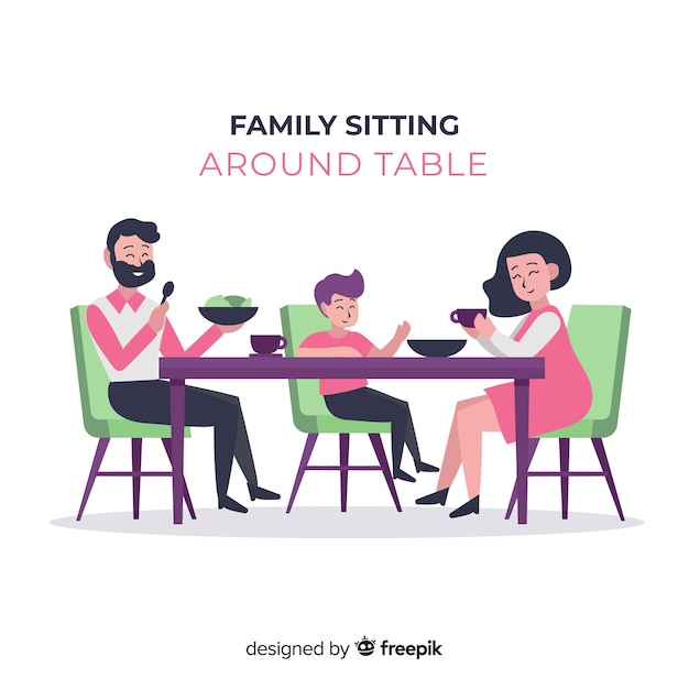 Free Vector hand drawn family sitting around table illustration