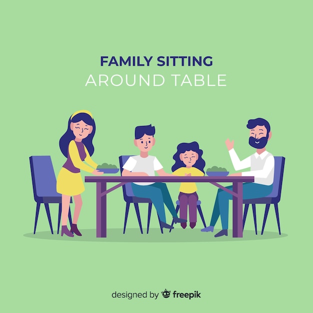 Free Vector hand drawn family sitting around table illustration