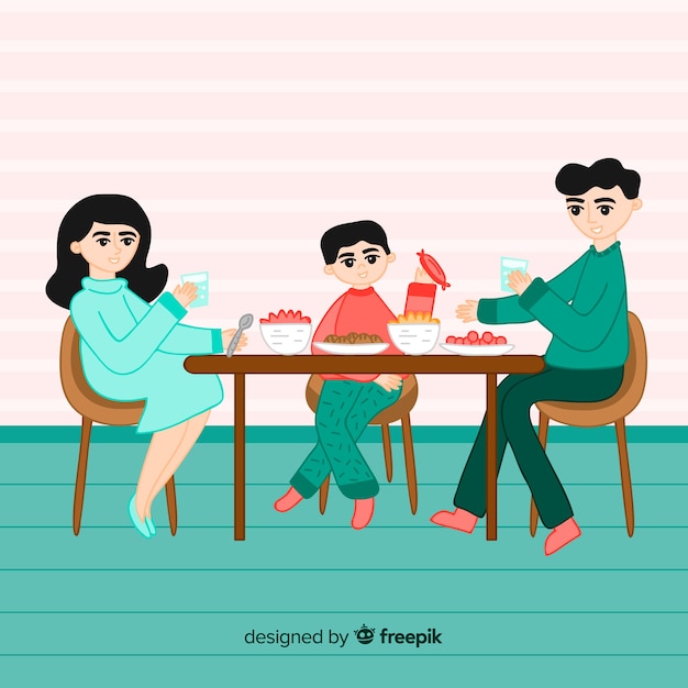 Free Vector hand drawn family sitting around table illustration