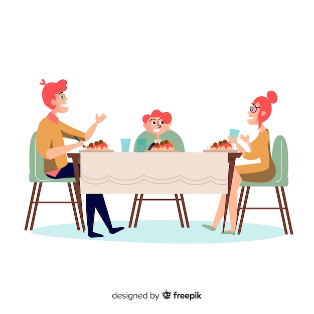 Free Vector hand drawn family sitting around table illustration