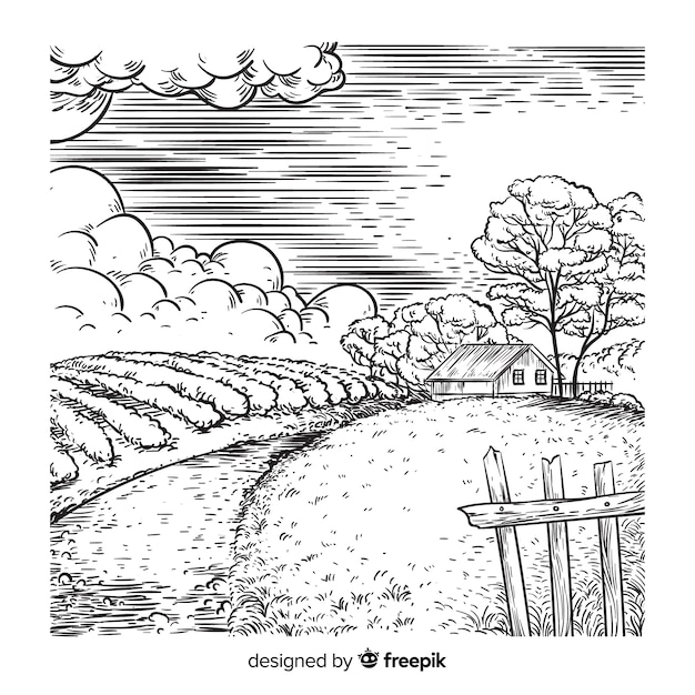 Hand drawn farm landscape background