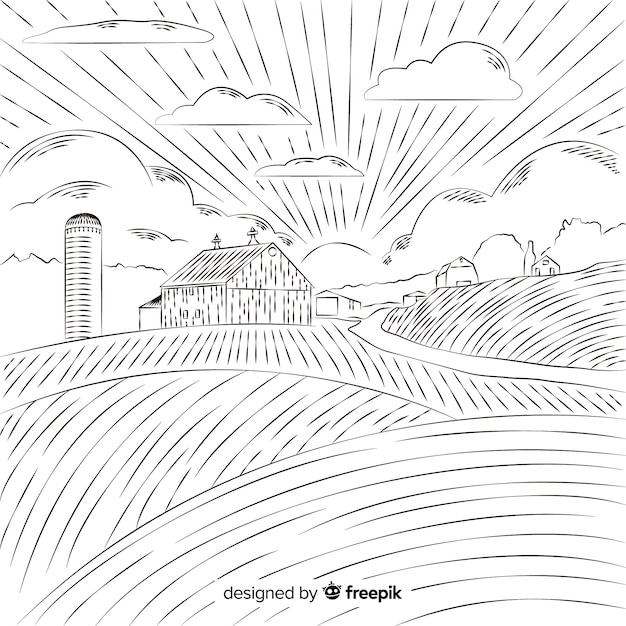 Free Vector hand drawn farm landscape background