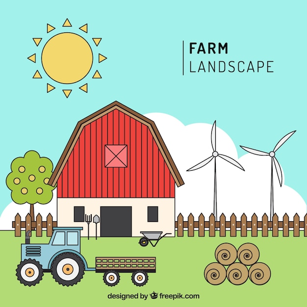 Free Vector hand drawn farm landscape in shildish style