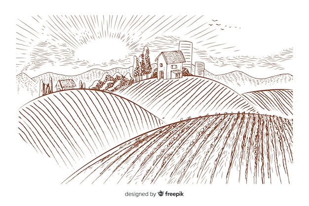 Hand drawn farm landscape