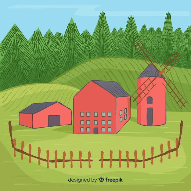 Free Vector hand drawn farm landscape