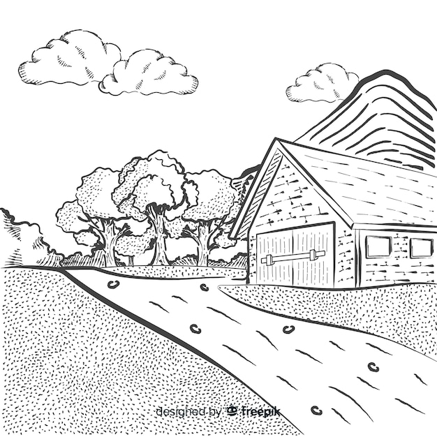 Hand drawn farm landscape