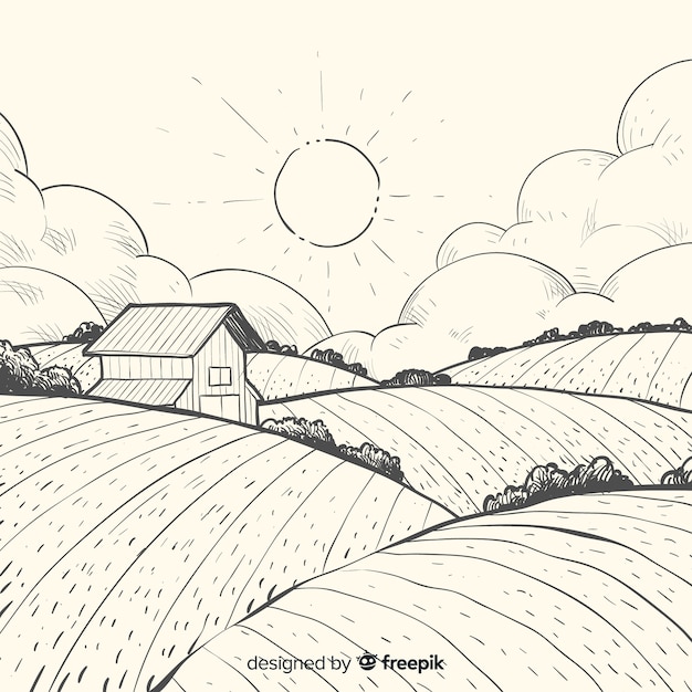 Free Vector hand drawn farm landscape