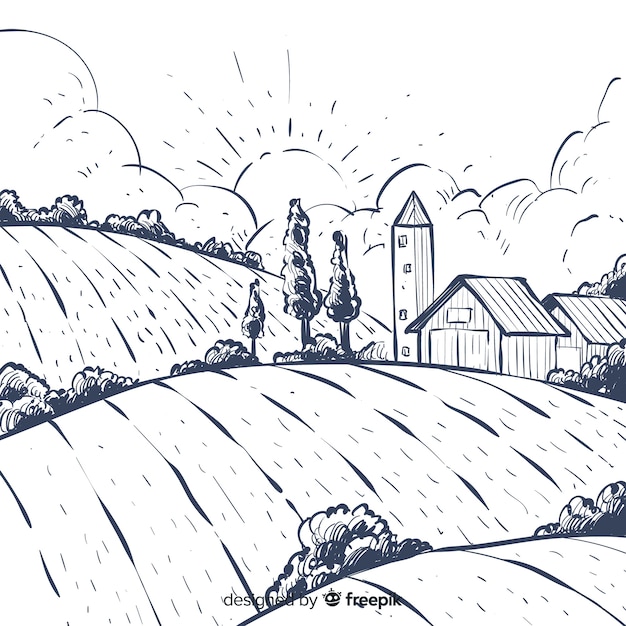 Free Vector hand drawn farm landscape