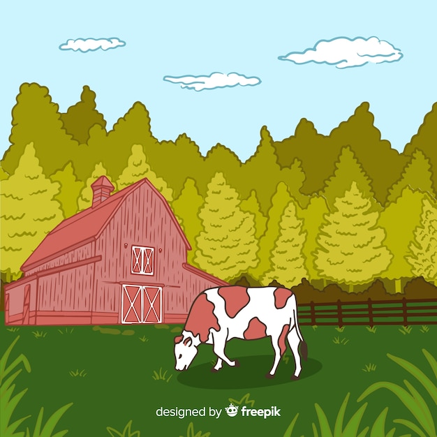 Free Vector hand drawn farm landscape