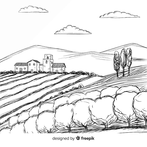 Free Vector hand drawn farm landscape