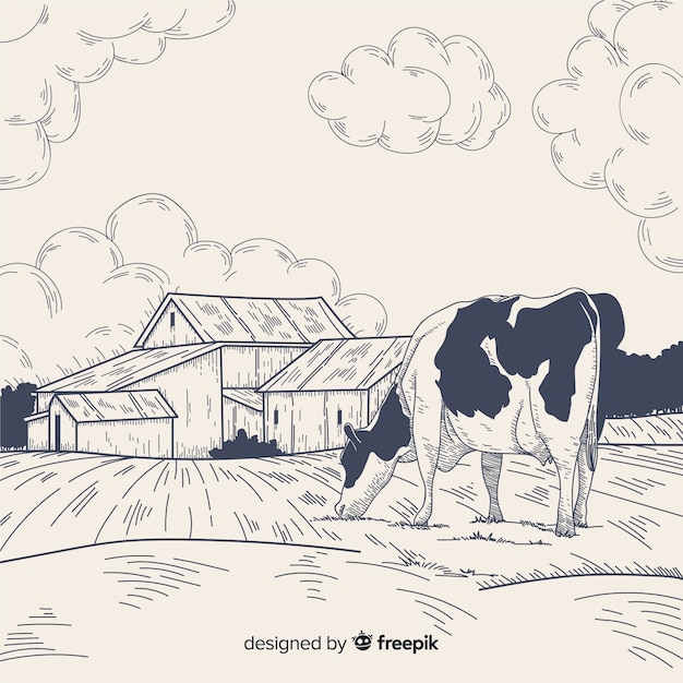 Hand drawn farm landscape