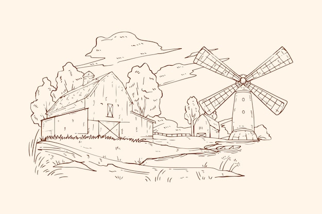 Free Vector hand drawn farm outline illustration