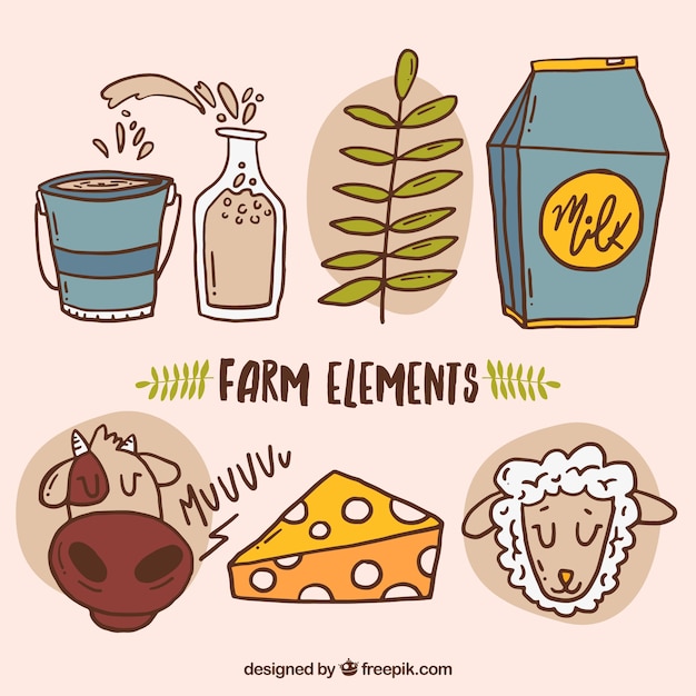 Hand drawn farm products and animals