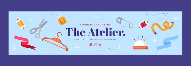 Hand drawn fashion atelier twitch banner