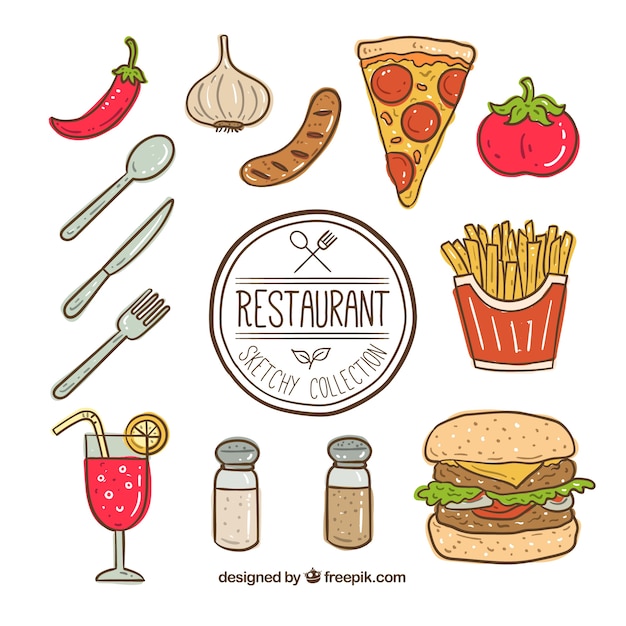 Hand drawn fast food element collection