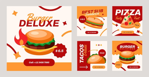 Free vector hand drawn fast food instagram posts