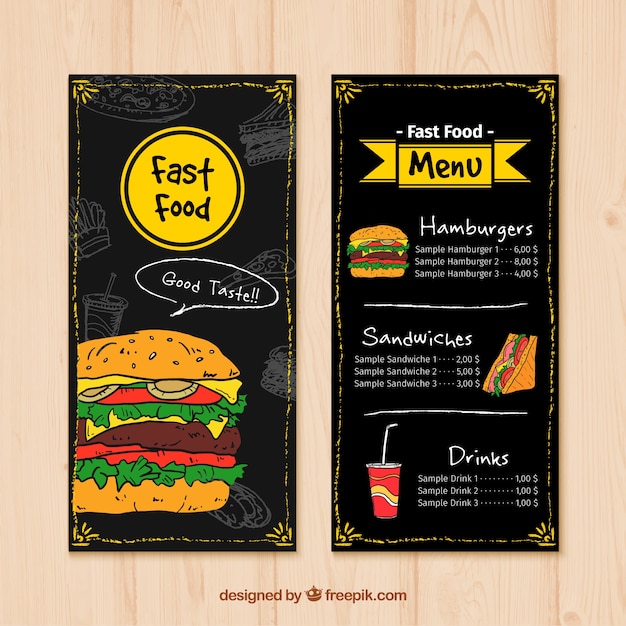 Free Vector hand drawn fast food menu