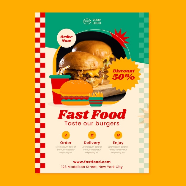 Free vector hand drawn fast food poster  template