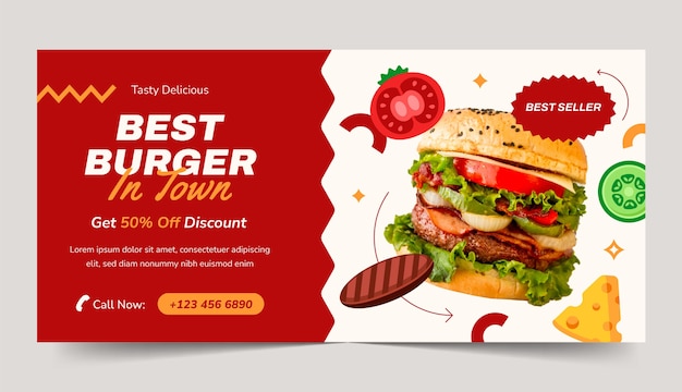 Hand drawn fast food  sale banner