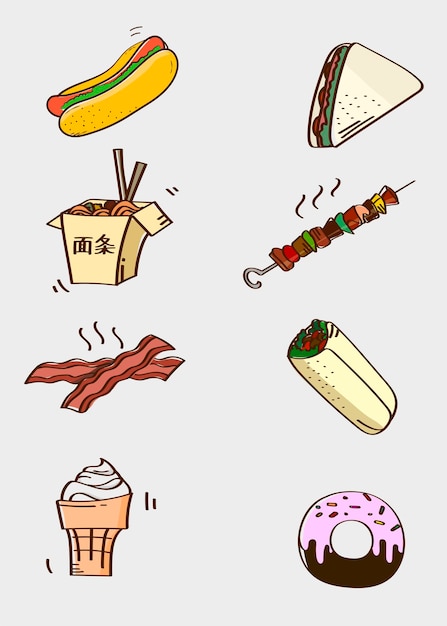 Free vector hand drawn fast food vector set