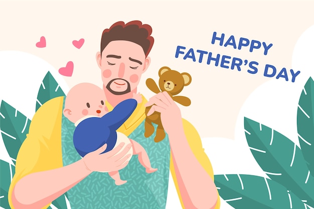 Hand drawn father's day illustration with little baby