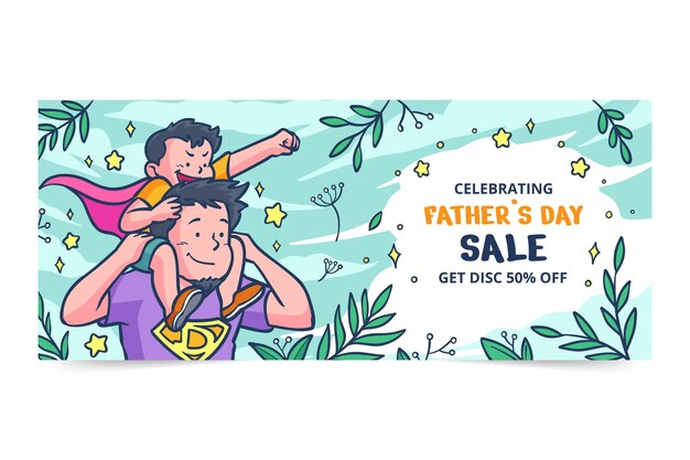 Hand drawn father's day sale horizontal banner template