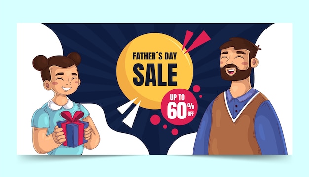 Free Vector hand drawn father's day sale horizontal banner template