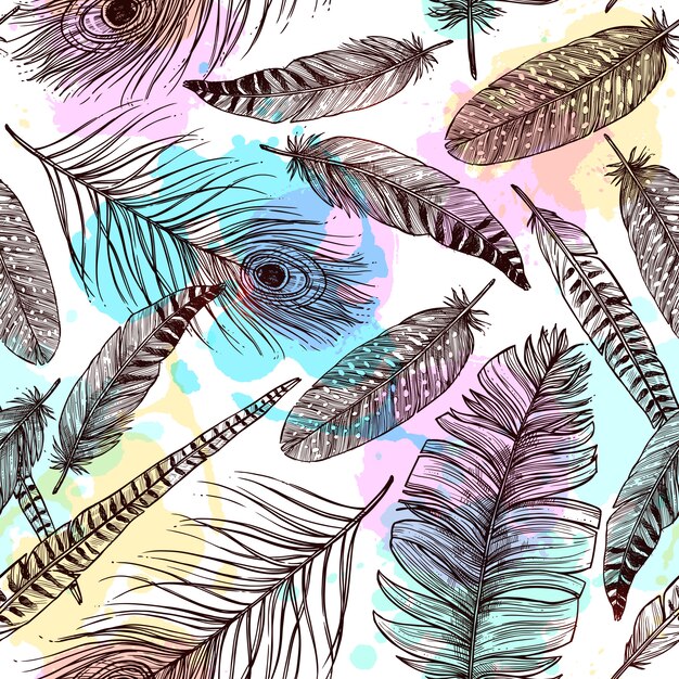 Free Vector hand drawn feathers seamless pattern 