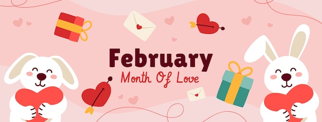 Hand drawn february month of love social media cover template