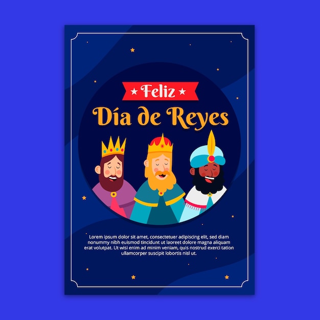 Hand drawn feliz dia de reyes greeting card template