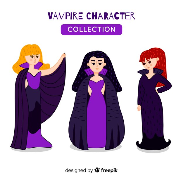 Hand drawn female vampire character collection