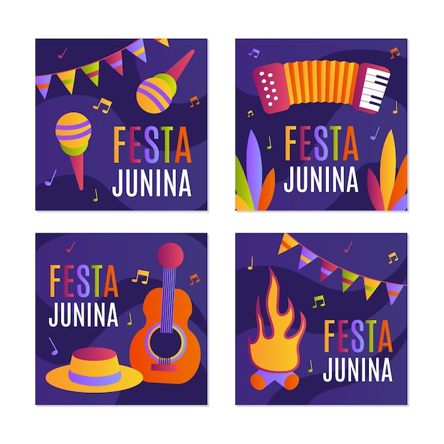 Free vector hand drawn festa junina card collection template