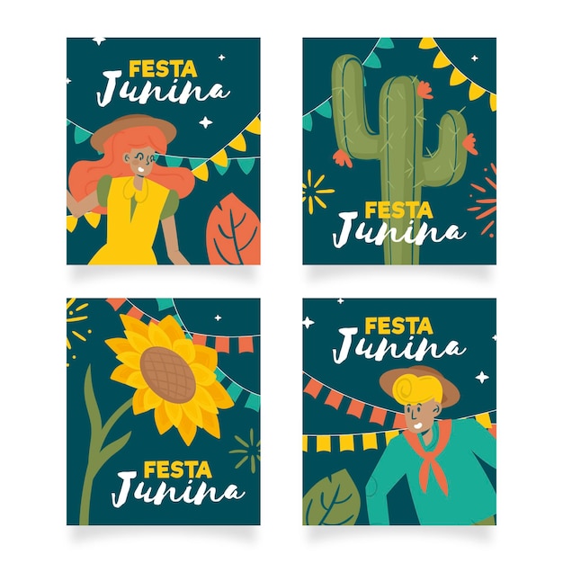 Hand drawn festa junina cards collection