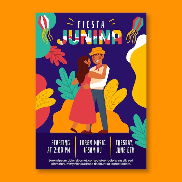 Hand drawn festa junina vertical poster template