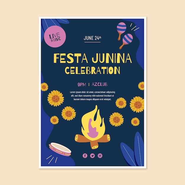 Hand drawn festa junina vertical poster template